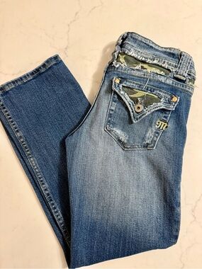 Miss Me Blue Boot Cut Jeans with Camo Pocket Accent